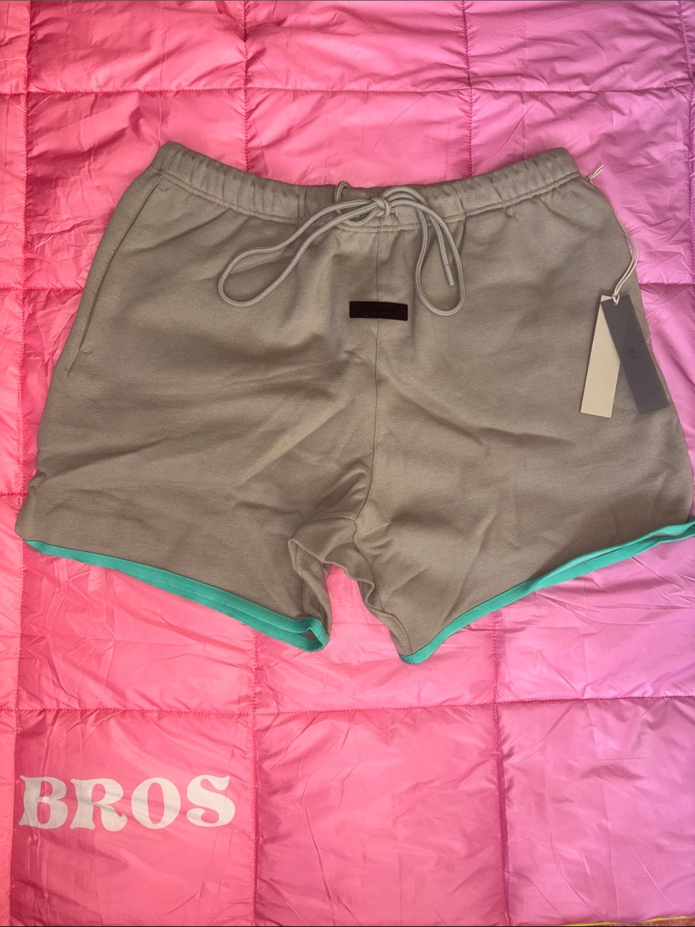 ESSENTIALS Fear of God Men's Taupe Athletic Shorts with SEAL Teal -NWT- SZ XL